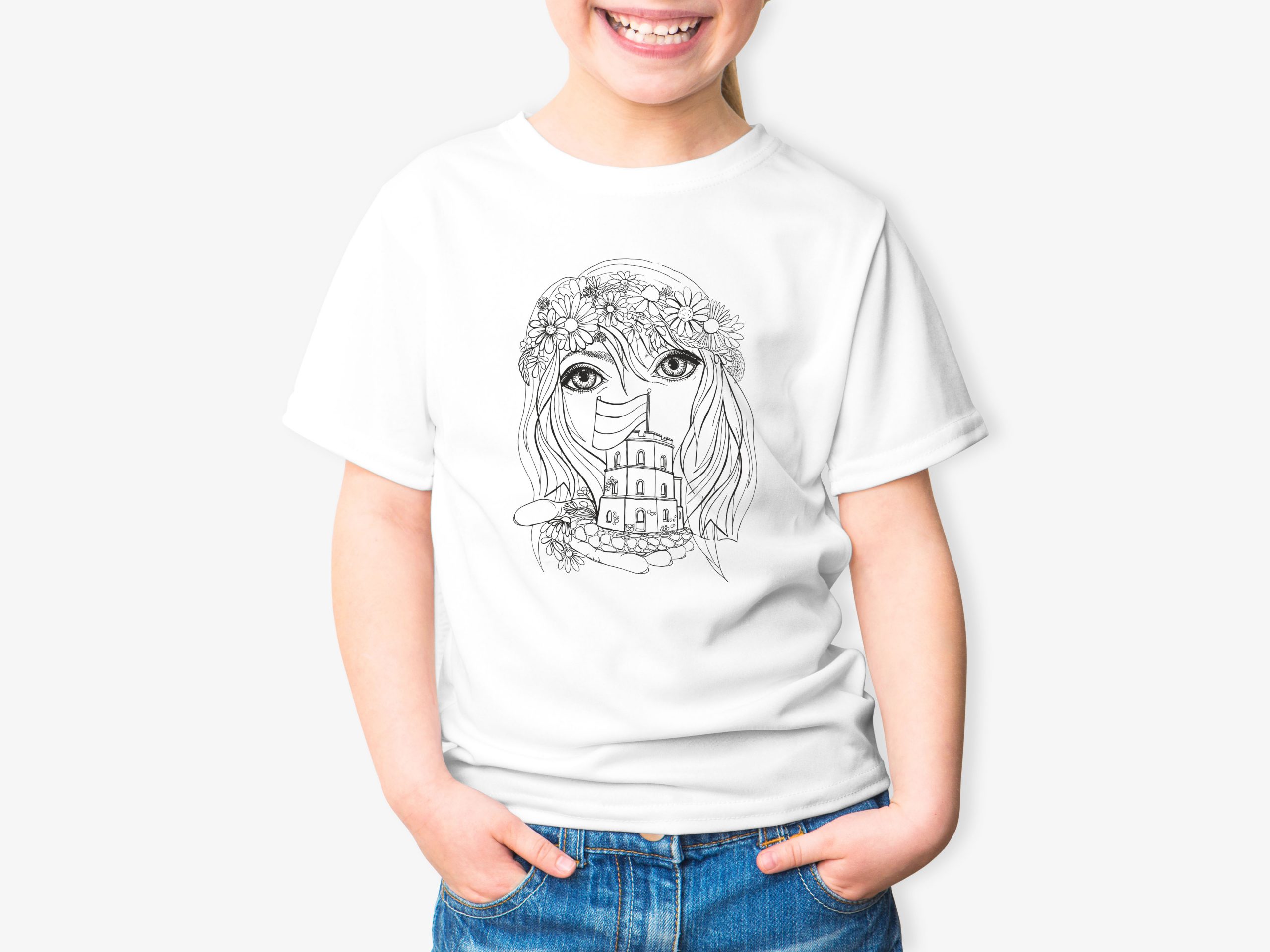 Spalvinimo marškinėliai "Mergaitė&Gedimino pilis"